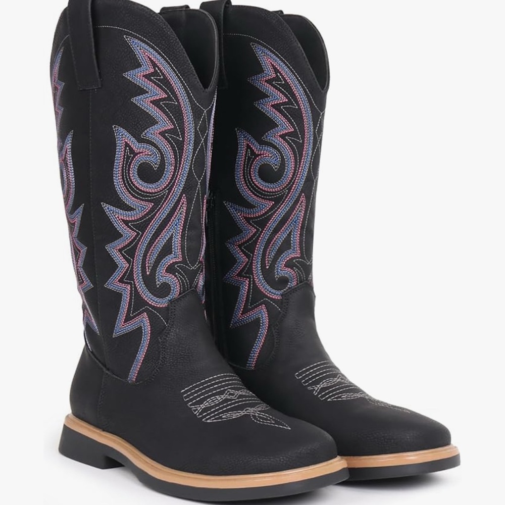 Black Embroidered Cowboy Boots
